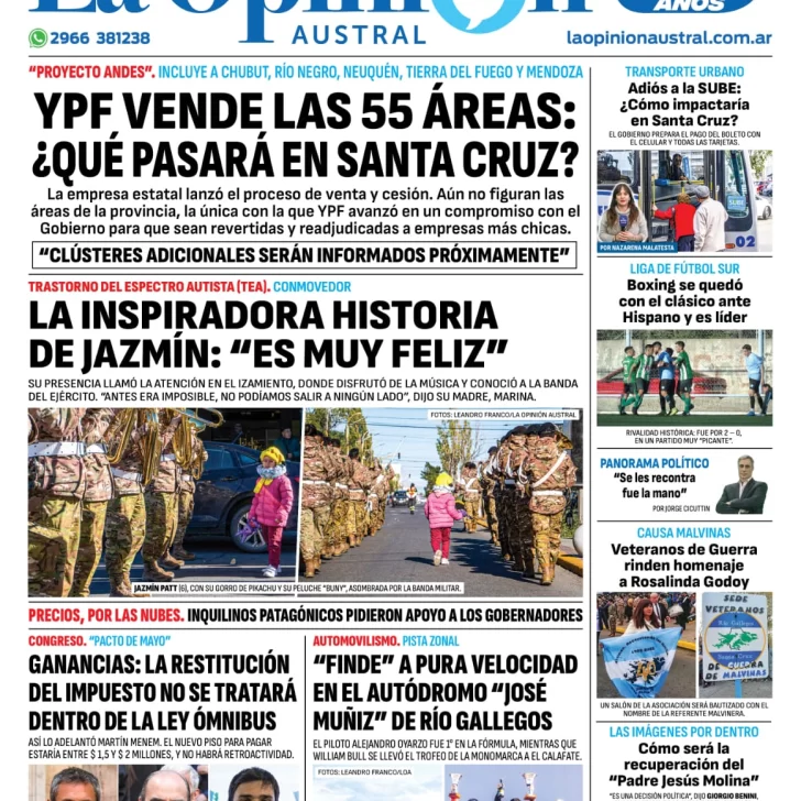 Diario La Opinión Austral tapa edición impresa del lunes 8 de abril de 2024, Río Gallegos, Santa Cruz, Argentina