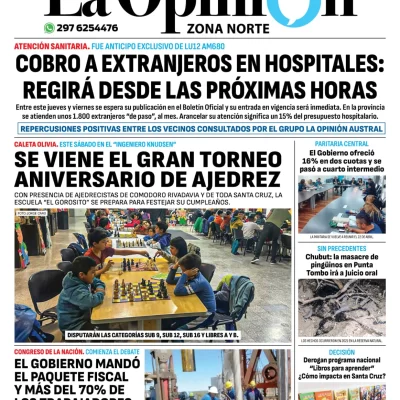 Diario La Opinión Zona Norte tapa edición impresa del jueves 18 de abril de 2024, Caleta Olivia, Santa Cruz, Argentina