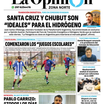 Diario La Opinión Zona Norte tapa edición impresa del jueves 25 de abril de 2024, Caleta Olivia, Santa Cruz, Argentina