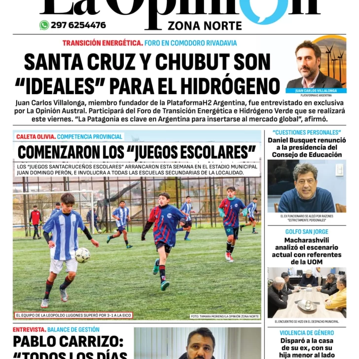 Diario La Opinión Zona Norte tapa edición impresa del jueves 25 de abril de 2024, Caleta Olivia, Santa Cruz, Argentina Diario La Opinión Zona Norte tapa edición impresa del jueves 25 de abril de 2024, Caleta Olivia, Santa Cruz, Argentina