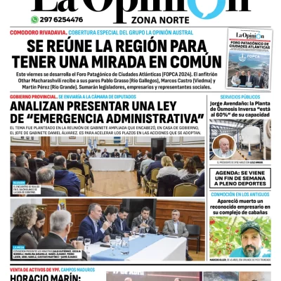 Diario La Opinión Zona Norte tapa edición impresa del viernes 19 de abril de 2024, Caleta Olivia, Santa Cruz, Argentina