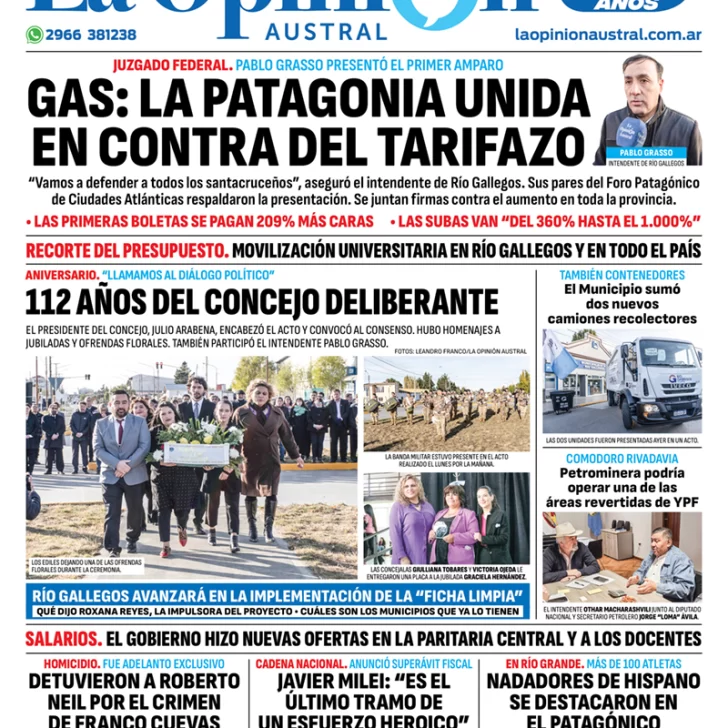Diario La Opinión Austral tapa edición impresa del martes 23 de abril de 2024, Río Gallegos, Santa Cruz, Argentina Diario La Opinión Austral tapa edición impresa del martes 23 de abril de 2024, Río Gallegos, Santa Cruz, Argentina