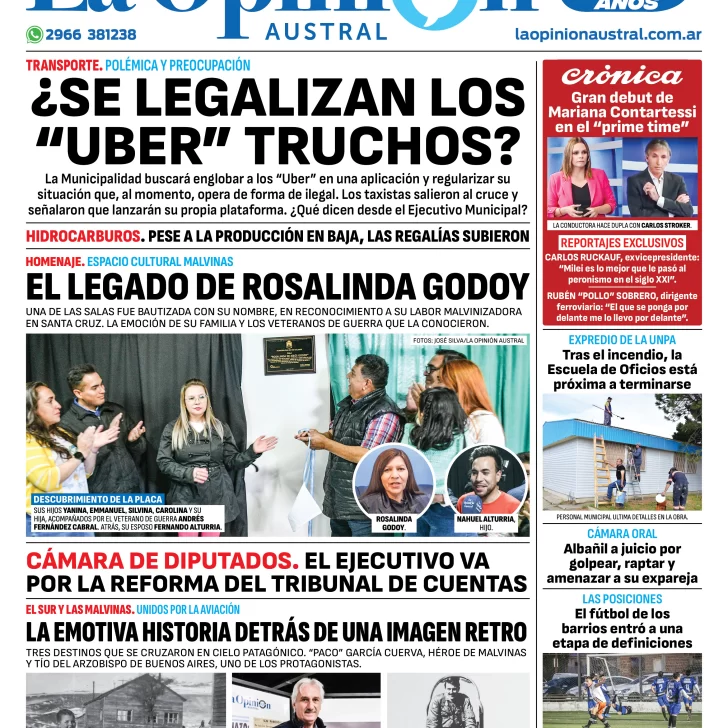 Diario La Opinión Austral tapa edición impresa del martes 9 de abril de 2024, Río Gallegos, Santa Cruz, Argentina