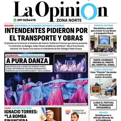 Diario La Opinión Zona Norte tapa edición impresa del martes 30 abril de 2024, Caleta Olivia, Santa Cruz, Argentina