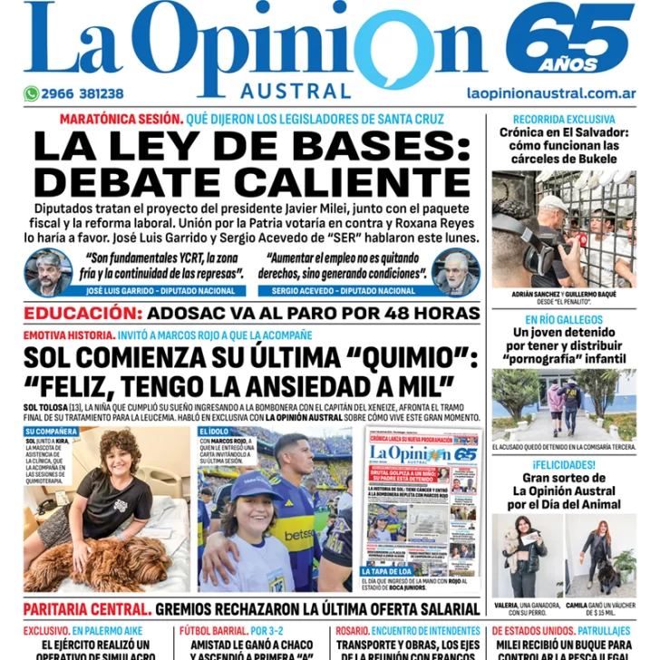 Diario La Opinión Austral tapa edición impresa del martes 30 de abril de 2024, Río Gallegos, Santa Cruz, Argentina Diario La Opinión Austral tapa edición impresa del martes 30 de abril de 2024, Río Gallegos, Santa Cruz, Argentina
