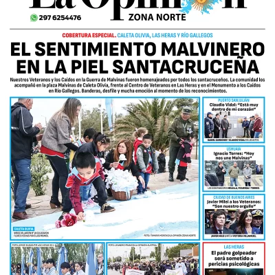 Diario La Opinión Zona Norte tapa edición impresa del miércoles 3 de abril de 2024, Caleta Olivia, Santa Cruz, Argentina