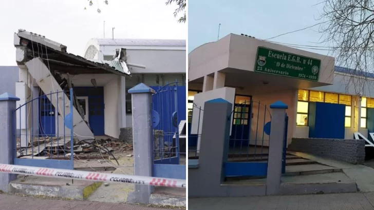 Se derrumbó el techo de la puerta de ingreso a la Escuela Nº 44 de Río Gallegos