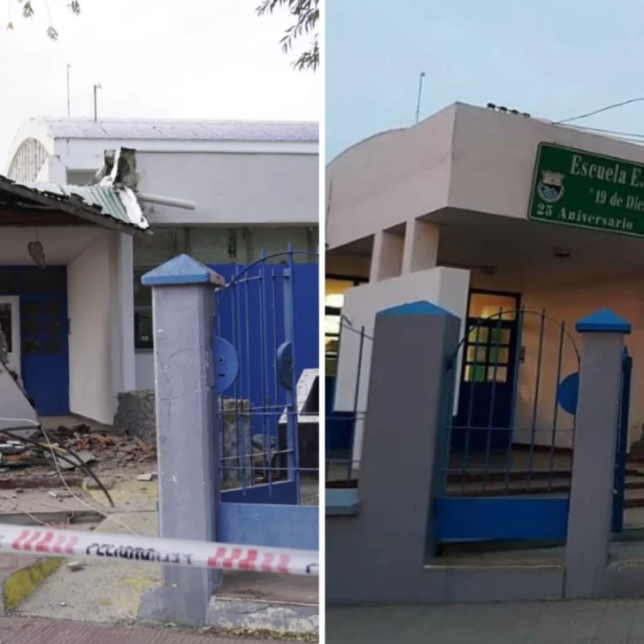 Se derrumbó el techo de la puerta de ingreso a la Escuela Nº 44 de Río Gallegos