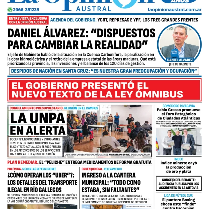 Diario La Opinión Austral tapa edición impresa del miércoles 10 de abril de 2024, Río Gallegos, Santa Cruz, Argentina