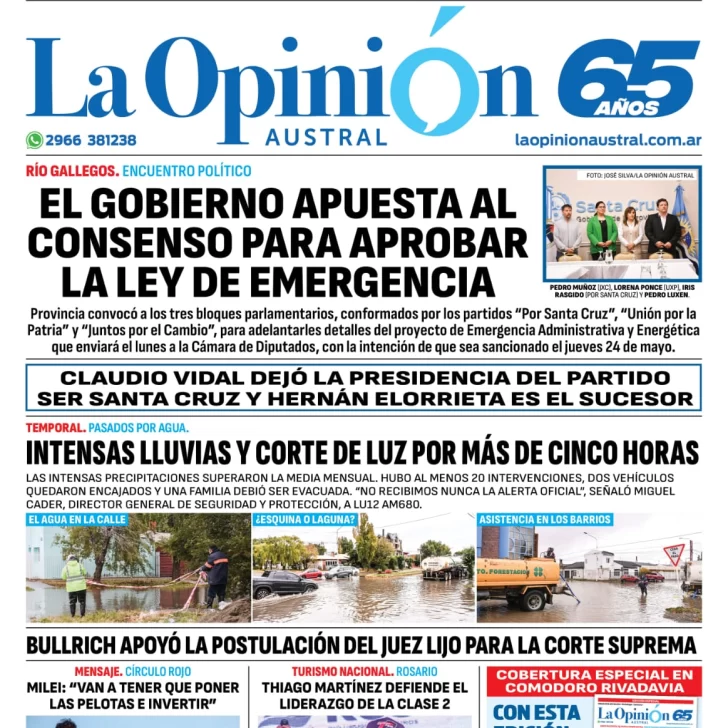 Diario La Opinión Austral tapa edición impresa del sábado 20 de abril de 2024, Río Gallegos, Santa Cruz, Argentina Diario La Opinión Austral tapa edición impresa del sábado 20 de abril de 2024, Río Gallegos, Santa Cruz, Argentina