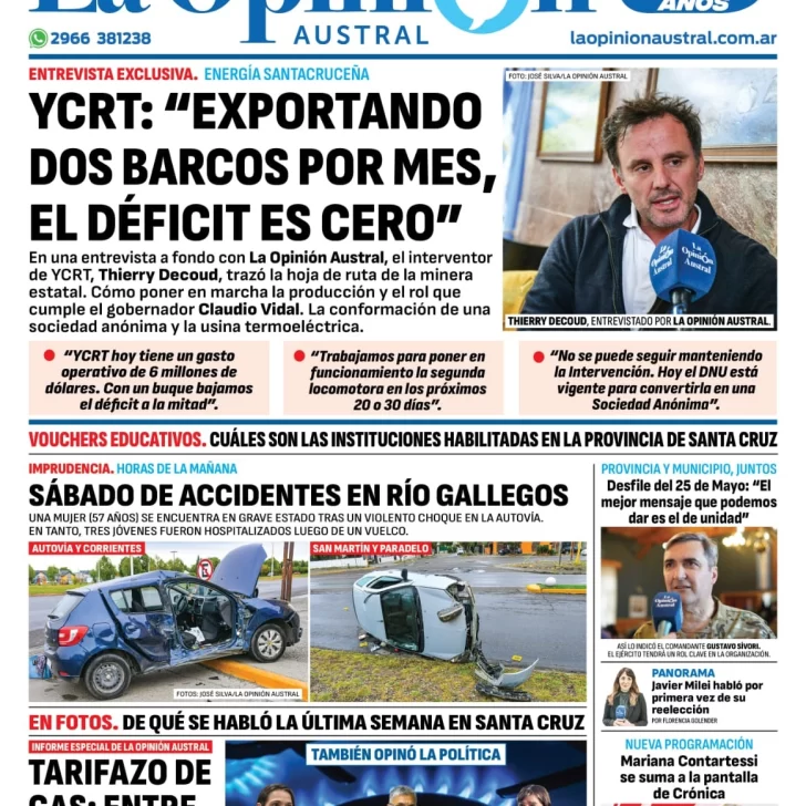 Diario La Opinión Austral tapa edición impresa del domingo 7 de abril de 2024, Río Gallegos, Santa Cruz, Argentina