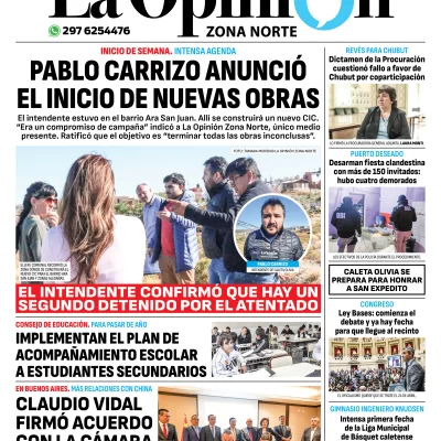 Diario La Opinión Zona Norte tapa edición impresa del martes 16 de abril de 2024, Caleta Olivia, Santa Cruz, Argentina