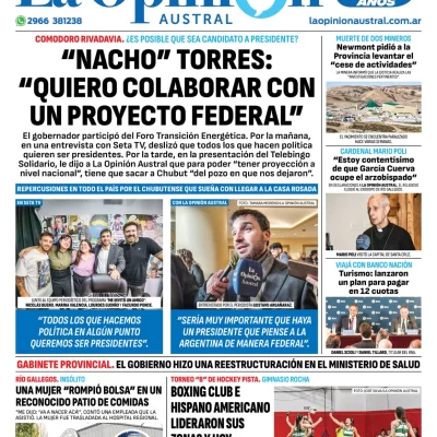 Diario La Opinión Austral tapa edición impresa del sábado 27 de abril de 2024, Río Gallegos, Santa Cruz, Argentina