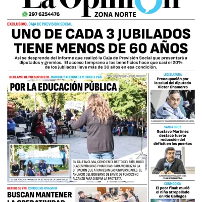 Diario La Opinión Zona Norte tapa edición impresa del miércoles 24 de abril de 2024, Caleta Olivia, Santa Cruz, Argentina