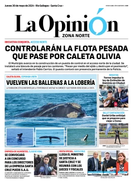 Diario La Opinión Zona Norte tapa edición impresa del jueves 30 de mayo de 2024, Caleta Olivia, Santa Cruz, Argentina