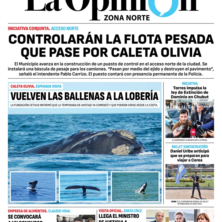 Diario La Opinión Zona Norte tapa edición impresa del jueves 30 de mayo de 2024, Caleta Olivia, Santa Cruz, Argentina