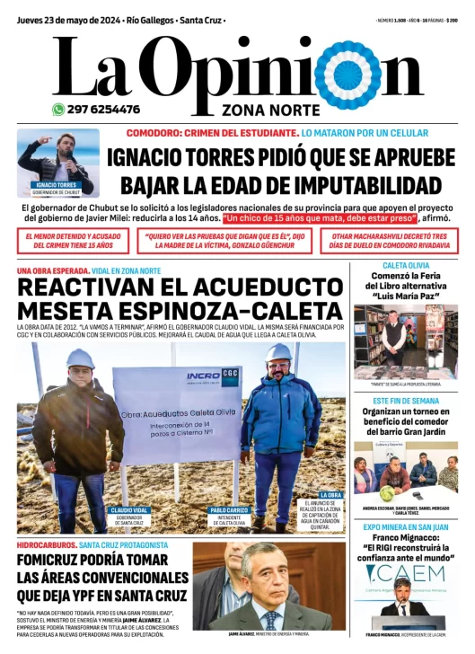 Diario La Opinión Zona Norte Tapa Edición Impresa Del Jueves 23 De Mayo De 2024 Caleta Olivia