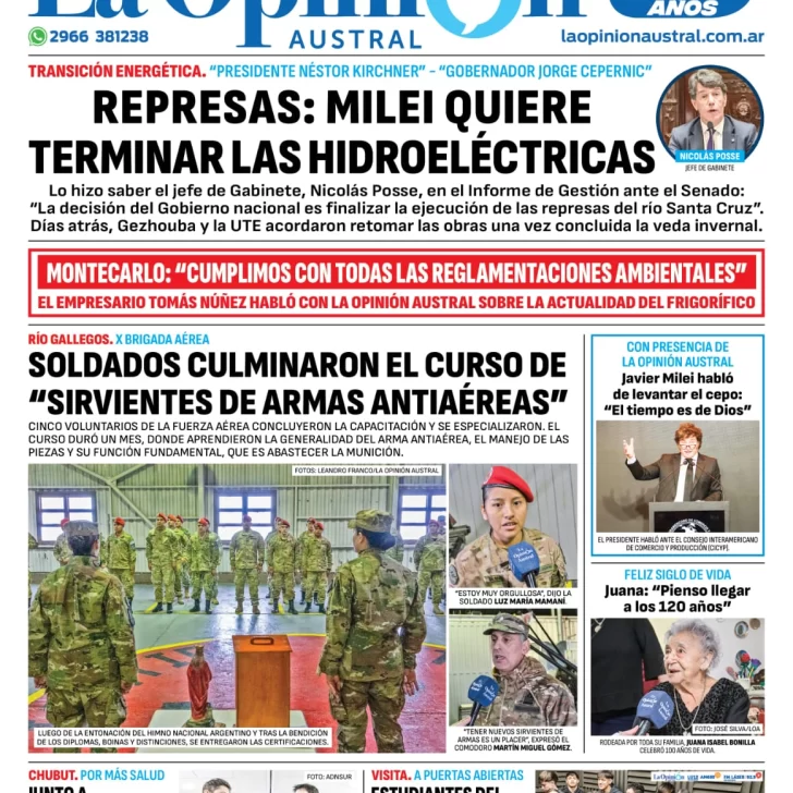 Diario La Opinión Austral tapa edición impresa del jueves 16 de mayo de 2024, Río Gallegos, Santa Cruz, Argentina