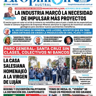 Diario La Opinión Austral tapa edición impresa del jueves 9 de mayo de 2024, Río Gallegos, Santa Cruz, Argentina