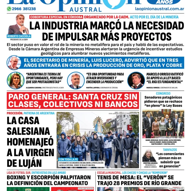 Diario La Opinión Austral tapa edición impresa del jueves 9 de mayo de 2024, Río Gallegos, Santa Cruz, Argentina Diario La Opinión Austral tapa edición impresa del jueves 9 de mayo de 2024, Río Gallegos, Santa Cruz, Argentina