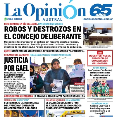 Diario La Opinión Austral tapa edición impresa del lunes 6 de mayo de 2024, Río Gallegos, Santa Cruz, Argentina