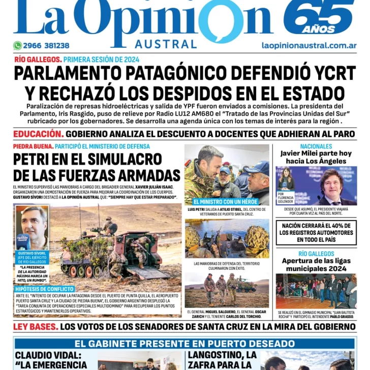 Diario La Opinión Austral tapa edición impresa del sábado 4 de mayo de 2024, Río Gallegos, Santa Cruz, Argentina Diario La Opinión Austral tapa edición impresa del sábado 4 de mayo de 2024, Río Gallegos, Santa Cruz, Argentina