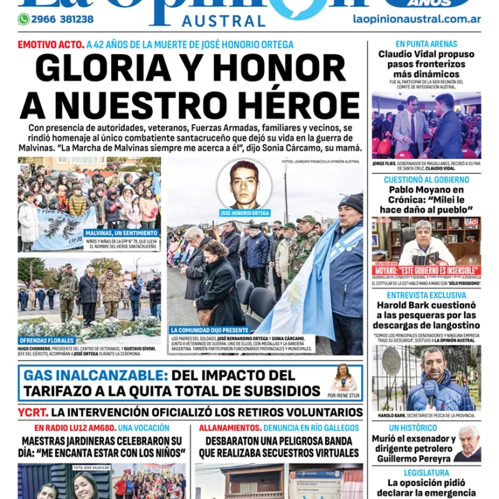 Diario La Opinión Austral tapa edición impresa del miércoles 29 de mayo de 2024, Río Gallegos, Santa Cruz, Argentina