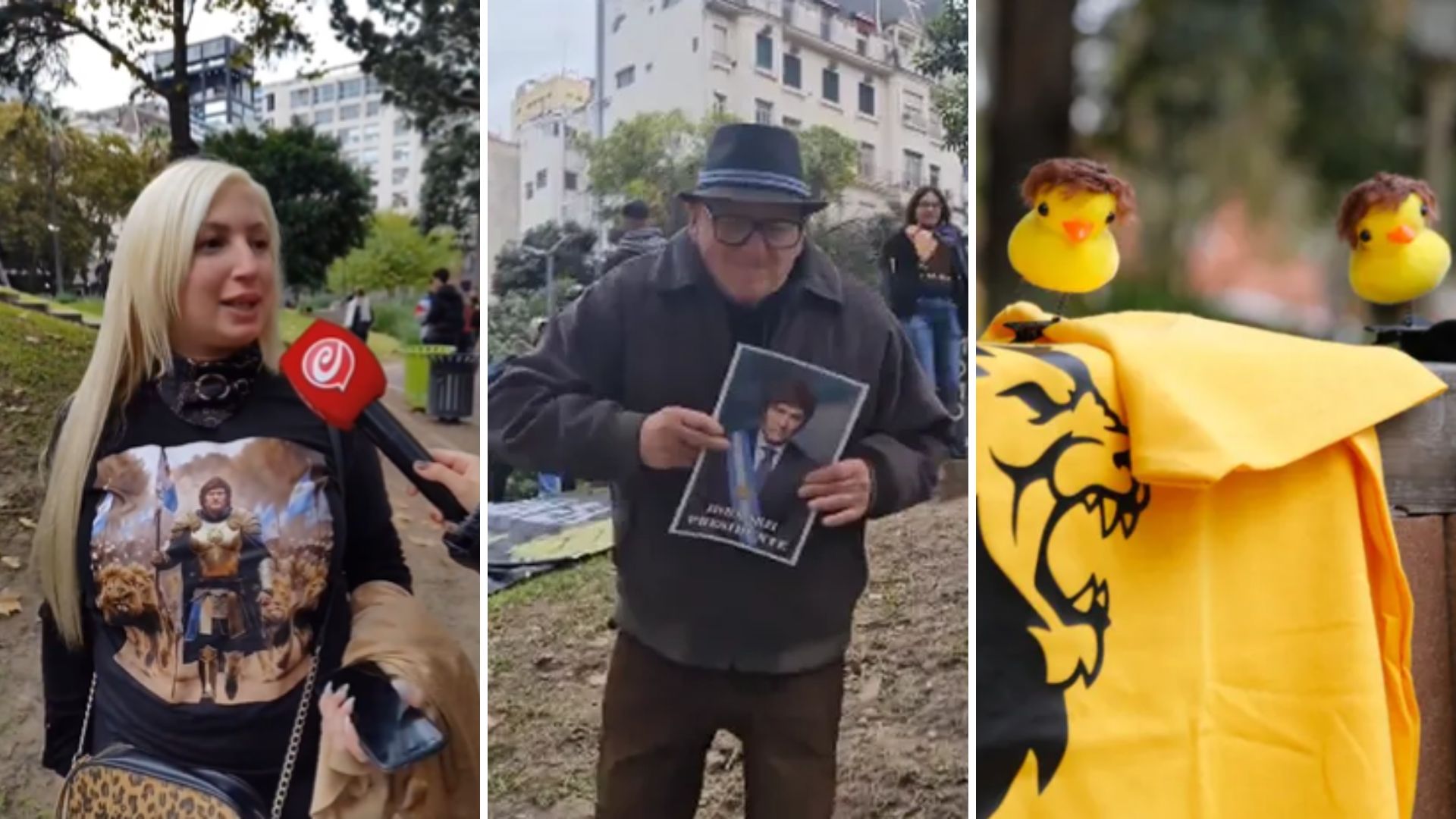 Así se vive la previa de Milei en el Luna Park: desde leones bailarines hasta “patitos kawai” con peluca