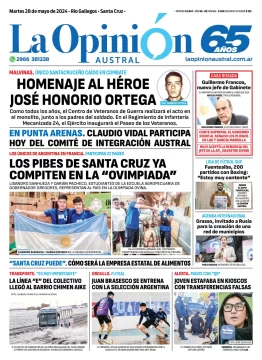 Diario La Opinión Austral tapa edición impresa del martes 28 de mayo de 2024, Río Gallegos, Santa Cruz, Argentina