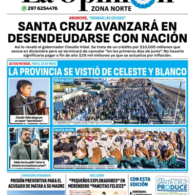 Diario La Opinión Zona Norte tapa edición impresa del lunes 27 de mayo de 2024, Caleta Olivia, Santa Cruz, Argentina