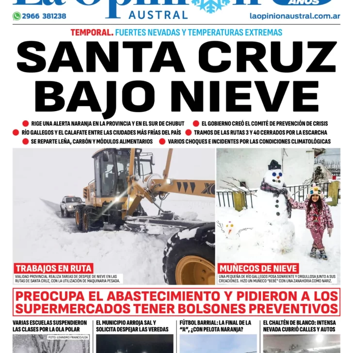 Diario La Opinión Austral tapa edición impresa del miércoles 19 de junio de 2024, Río Gallegos, Santa Cruz, Argentina