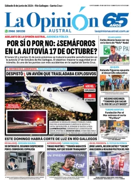 Diario La Opinión Austral tapa edición impresa del sábado 8 de junio de 2024, Río Gallegos, Santa Cruz, Argentina