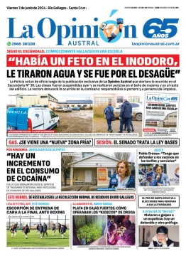 Diario La Opinión Austral tapa edición impresa del viernes 7 de junio de 2024, Río Gallegos, Santa Cruz, Argentina