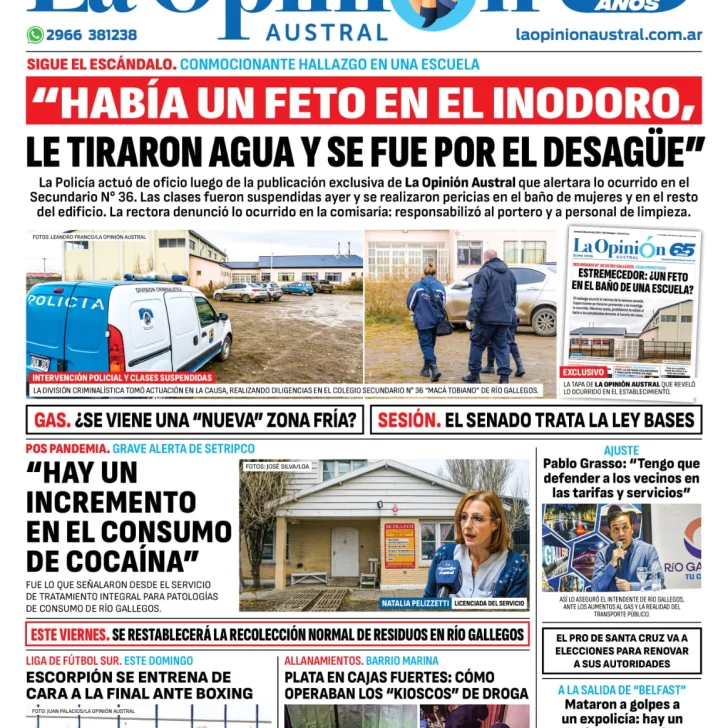 Diario La Opinión Austral tapa edición impresa del viernes 7 de junio de 2024, Río Gallegos, Santa Cruz, Argentina