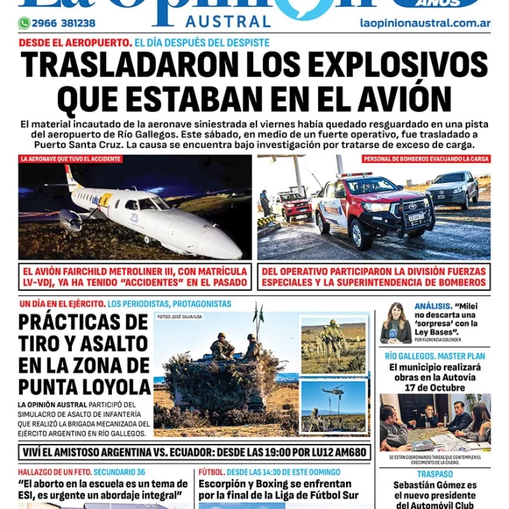 Diario La Opinión Austral tapa edición impresa del domingo 9 de junio de 2024, Río Gallegos, Santa Cruz, Argentina