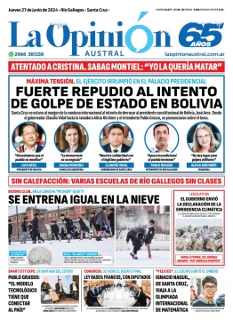 Diario La Opinión Austral tapa edición impresa del jueves 27 de junio de 2024, Río Gallegos, Santa Cruz, Argentina