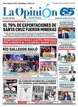 Diario La Opinión Austral tapa edición impresa del lunes 01 de julio de 2024, Río Gallegos, Santa Cruz, Argentina