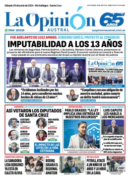 Diario La Opinión Austral tapa edición impresa del sábado 29 de junio de 2024, Río Gallegos, Santa Cruz, Argentina