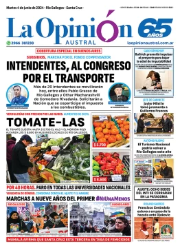 Diario La Opinión Austral tapa edición impresa del martes 4 de junio de 2024, Río Gallegos, Santa Cruz, Argentina