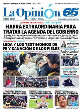 Diario La Opinión Austral tapa edición impresa del domingo 30 de junio de 2024, Río Gallegos, Santa Cruz, Argentina