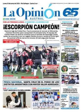 Diario La Opinión Austral tapa edición impresa del lunes 1 de junio de 2024, Río Gallegos, Santa Cruz, Argentina