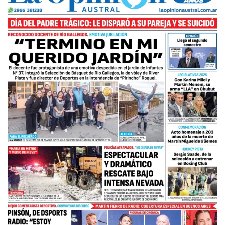 Diario La Opinión Austral tapa edición impresa del lunes 17 de junio de 2024, Río Gallegos, Santa Cruz, Argentina