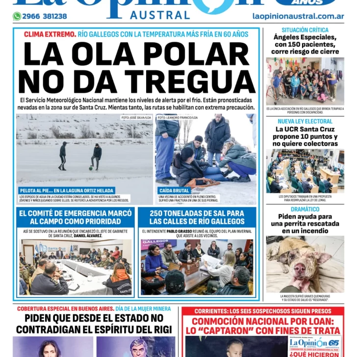 Diario La Opinión Austral tapa edición impresa del martes 25 de junio de 2024, Río Gallegos, Santa Cruz, Argentina