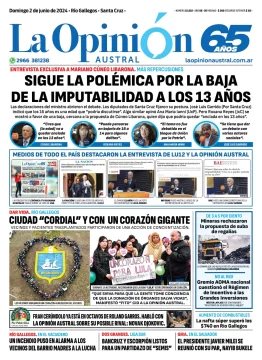 Diario La Opinión Austral tapa edición impresa del domingo 2 de junio de 2024, Río Gallegos, Santa Cruz, Argentina