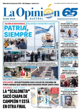 Diario La Opinión Austral tapa edición impresa del miércoles 10 de julio de 2024, Río Gallegos, Santa Cruz, Argentina