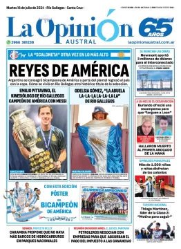 Diario La Opinión Austral tapa edición impresa del martes 16 de julio de 2024, Río Gallegos, Santa Cruz, Argentina