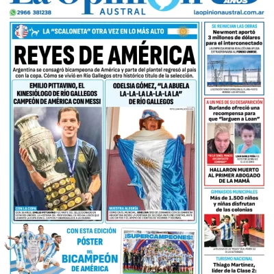Diario La Opinión Austral tapa edición impresa del martes 16 de julio de 2024, Río Gallegos, Santa Cruz, Argentina