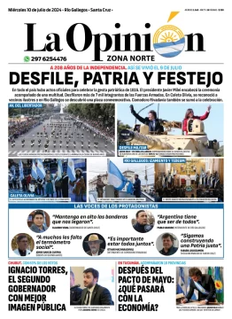 Diario La Opinión Zona Norte tapa edición impresa del miércoles 10 de julio de 2024, Caleta Olivia, Santa Cruz, Argentina