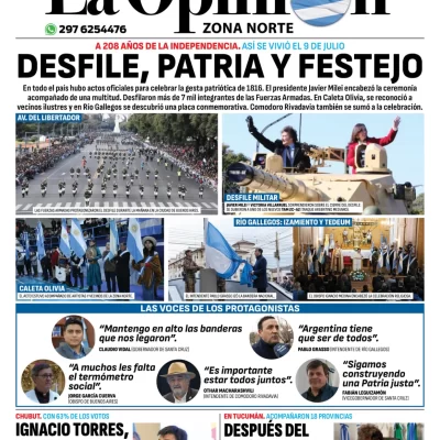 Diario La Opinión Zona Norte tapa edición impresa del miércoles 10 de julio de 2024, Caleta Olivia, Santa Cruz, Argentina