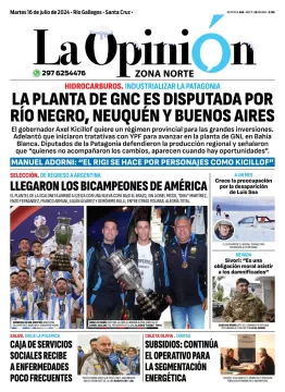 Diario La Opinión Zona Norte tapa edición impresa del martes 16 de julio de 2024, Caleta Olivia, Santa Cruz, Argentina